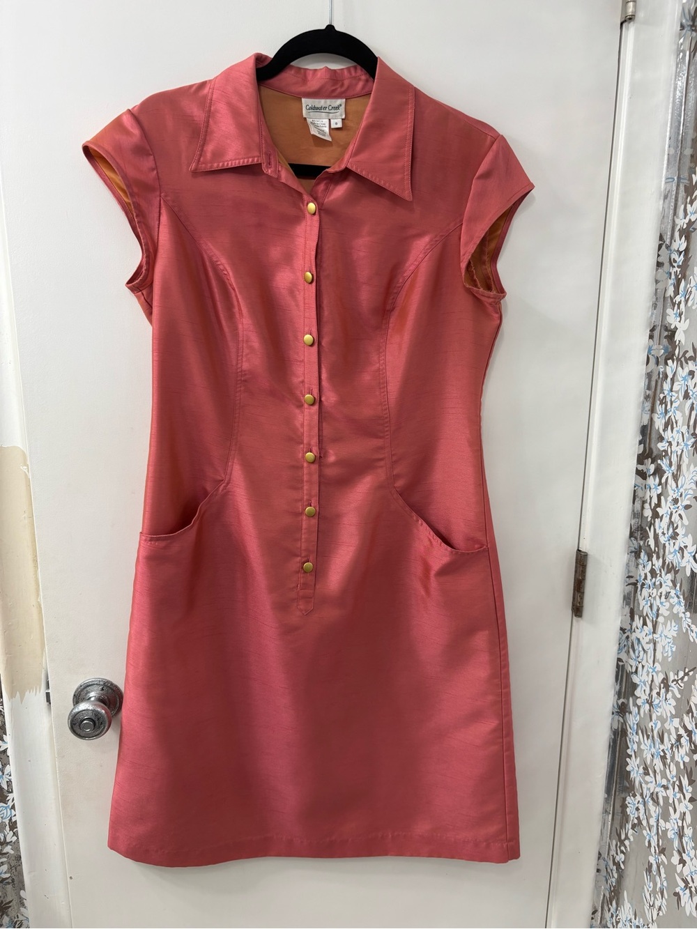 Coldwater Creek Coral-Pink Button Front Midi Dress